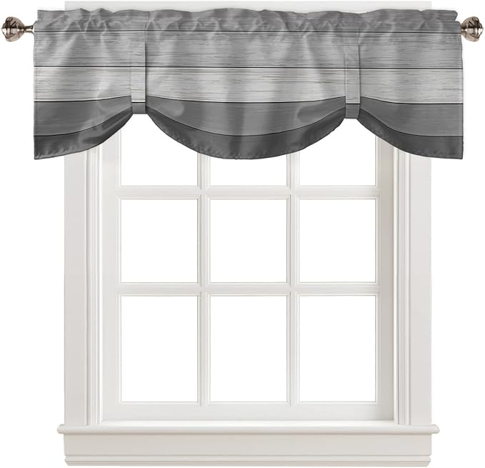 Farmhouse Blackout Tie Up Valance Curtains for Kitchen Windows, Grey Blackout Tie Up Window Toppers Balloon Shades for Living Room/Bathroom/Bedroom,1 Panel,42" X 18"