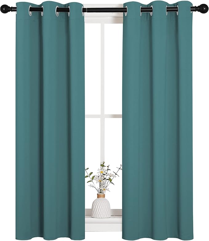 NICETOWN Bedroom Curtain Panels Blackout Draperies, Thermal Insulated Solid Grommet Blackout Curtains/Drapes (Sea Teal, One Pair, 29 by 45-Inch)