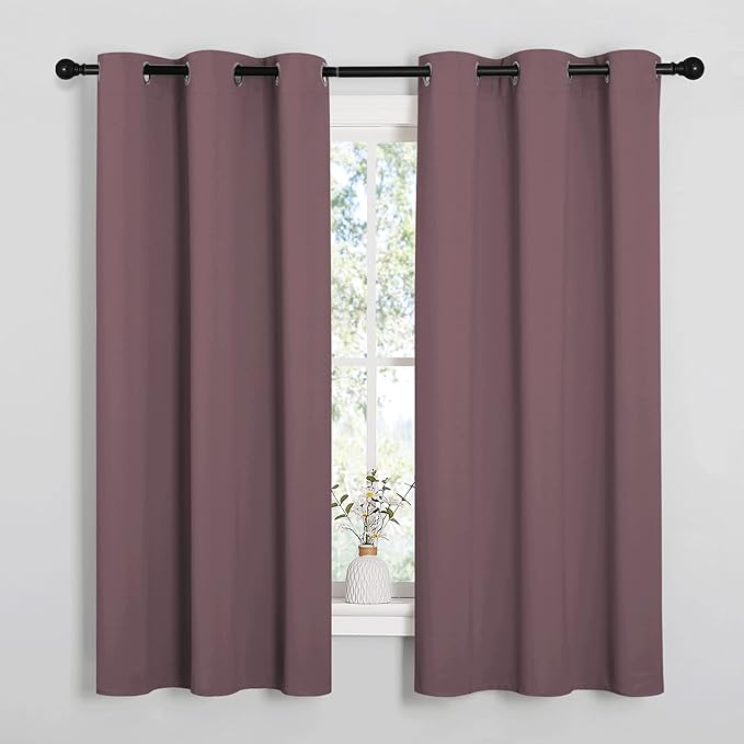 NICETOWN Dry Rose Blackout Curtains for Bedroom (1 Pair, 42 x 63 inches), Farmhouse Thermal Insulated Room Darkening Drapes for Windows