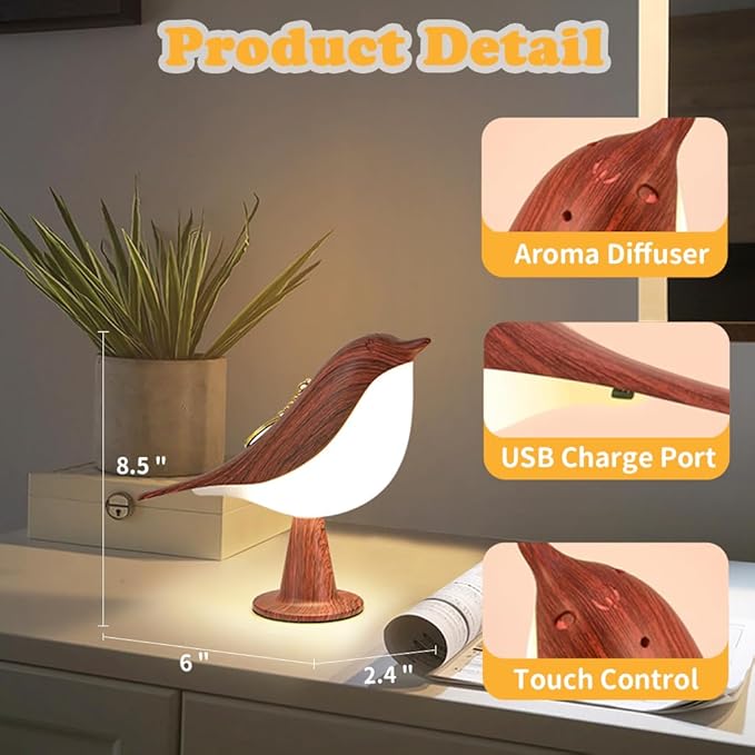 Night Light for Kids, Bird Light Small Lamp Touch Lamp with 3 Level Brightness Rechargered Animal Lamp Red Plastic Dimmable Lamp Nursery Light Cute Lamp Table Lamp for Bedroom, Kitchen (Mahogany)