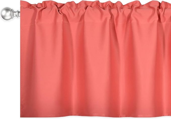 Coral Extra Wide Valance for Windows 100x18 Inch Solid Thermal Insulated Blackout Rod Pocket Kitchen Short Curtain Toppers Extra Wide Valance for Bathroom Living Room 1 Panel