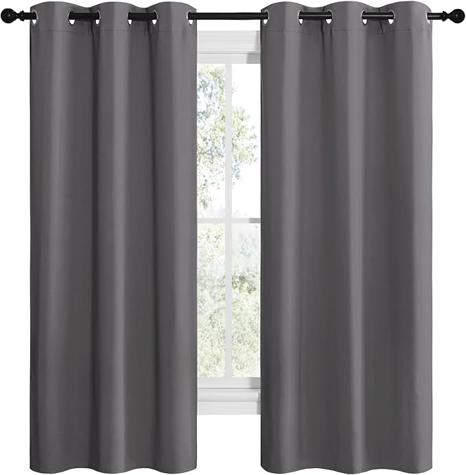 NICETOWN Grey Blackout Curtain Panels for Bedroom, Thermal Insulated Grommet Top Blackout Draperies and Drapes for Basement (2 Panels, W42 x L68-inch, Grey)
