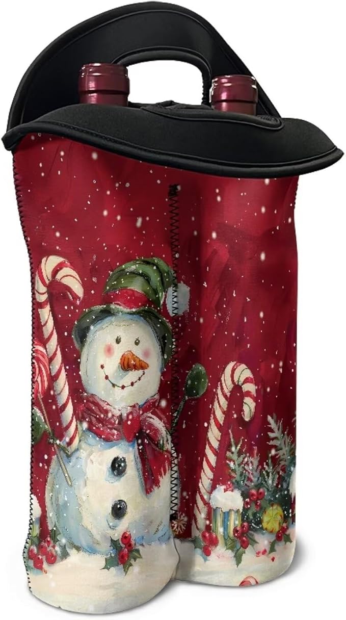 doginthehole Christmas Snowman Wine Carrier Tote Neoprene Wine Bottle Protective Travel Bag Wine Tote Carrier Champagne/Beer Bags for Birthday, Wedding, Picnic Party
