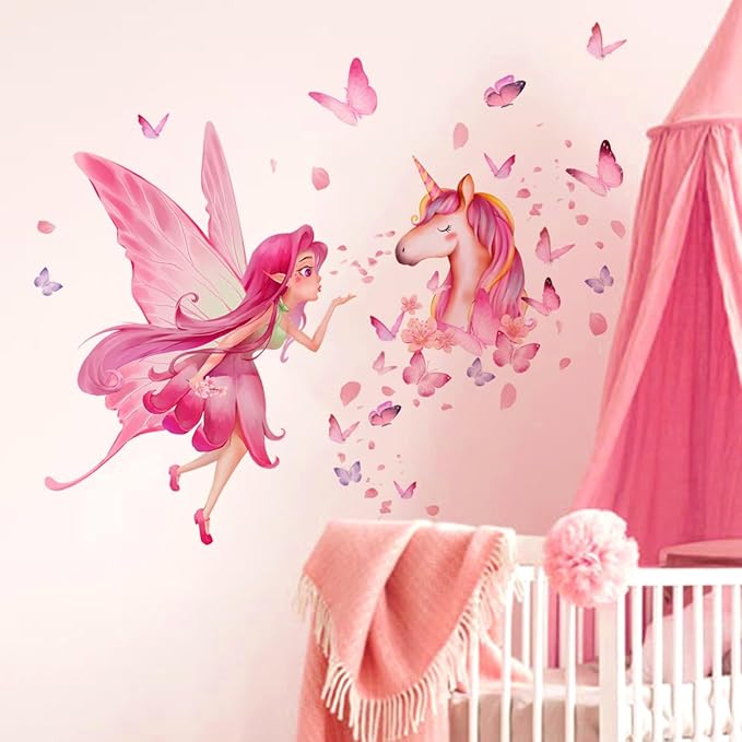 Magical Unicorn & Fairy Wall Decals - 80cm x 31.49cm, 2 Sheets, Perfect for Kids' Room Decor