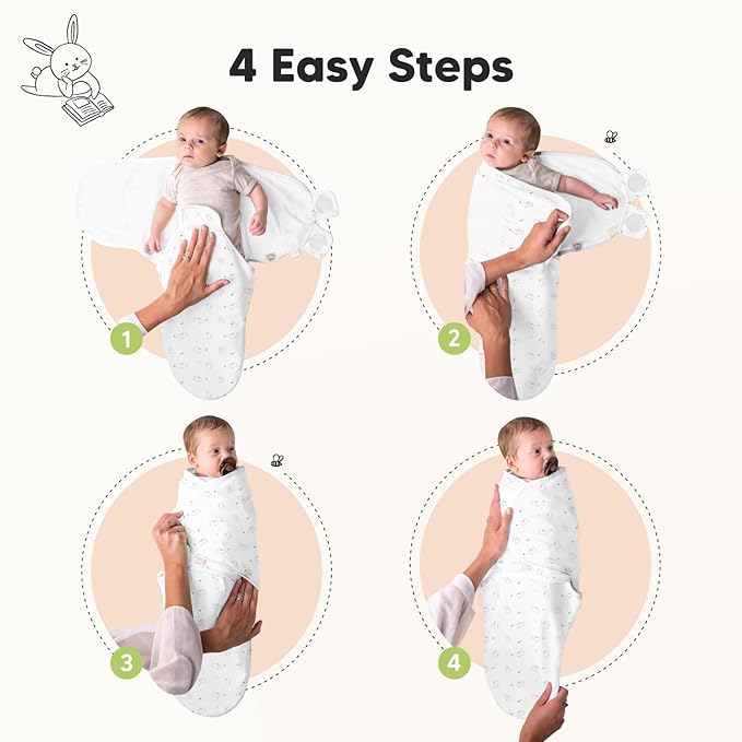 KeaBabies 3-Pack Organic Baby Swaddle Sleep Sacks - Newborn Swaddle Sack, Ergonomic Baby Swaddles 0-3 Months, Swaddles for Newborns,Baby Sleep Sack,Baby Swaddle Blanket Wrap,Baby Essentials (Bunnies)