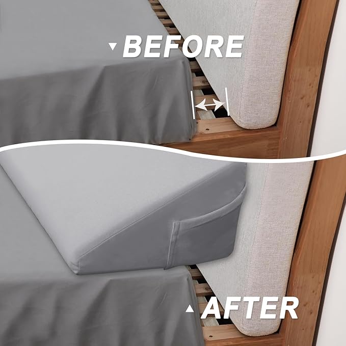 WdFour Bed Wedge Pillow, Close Off Headboard, Wall and Mattress Gap. Incline, Slanted Sweat-Proof Pillow for Neck and Back Pain Relief Anti-snoring for Comfortable Sleeping.(Gray,54Wx10Dx6H)