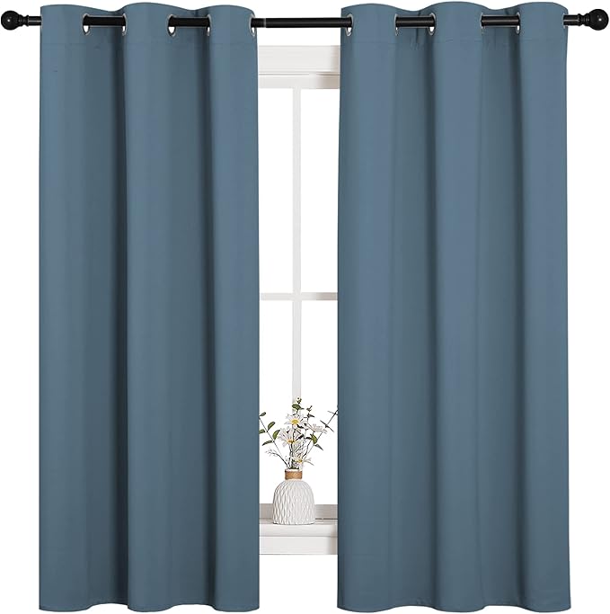 NICETOWN Room Darkening Curtains 63" Length, Thermal Insulated Blackout Panels for Bedroom Bathroom Office Kitchen Playroom Kids Room Nursery Decoration (Smoky Blue, 2 Panels, W42 x L63 -Inch)