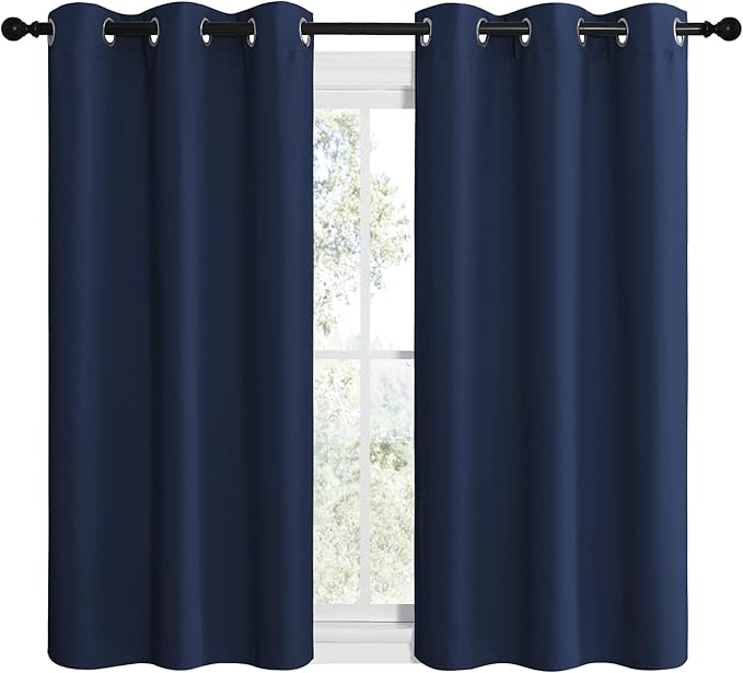 NICETOWN Blackout Curtain Panels, Window Treatment Energy Saving Thermal Insulated Solid Grommet Blackout Drapes/Draperies (Navy, 1 Pair, 42 by 50-inch)