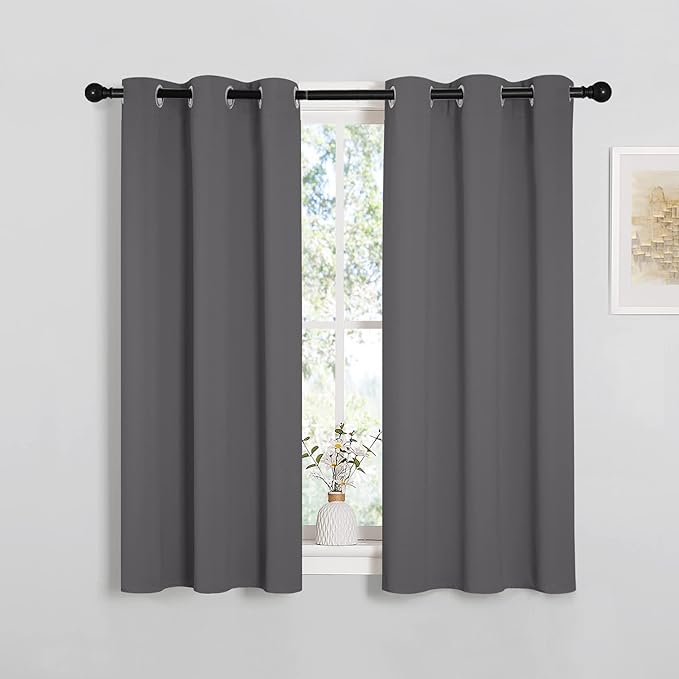 NICETOWN Grey Blackout Curtain Panels for Bedroom, Thermal Insulated Grommet Top Blackout Draperies and Drapes for Basement (2 Panels, W34 x L45-inch, Grey)