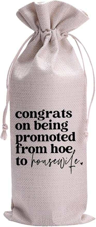 Congrats on Being Promoted from Hoe to Housewife Mr and Mrs Wedding Gift Engagement Gift Bag For Couples bride Newly Engaged Gift Wine Tote Bridal Shower Gift