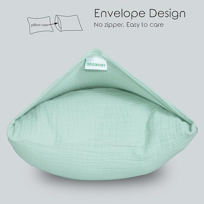 Organic Cotton Muslin Mini Pillowcases with Envelope Design,2 Pack Ultra Breathable Kids Toddler Pillowcases for Boys and Girls- 13 x 18 inches (Blue)