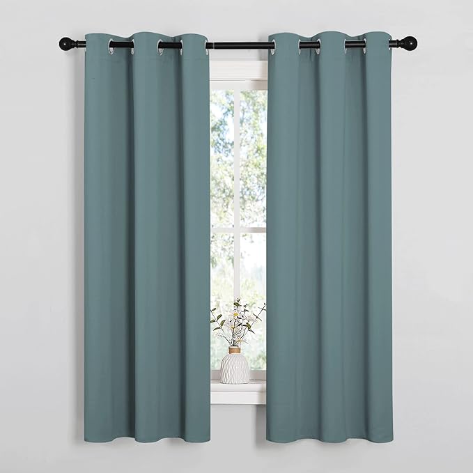 NICETOWN Modern Blackout Curtains Noise Reducing, Thermal Insulated and Privacy Room Darkening Drape Panels for Boy's Guest Room Door Small Short Window (Greyish Blue, 2 Panels, W34 x L63 -Inch)