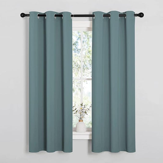 NICETOWN Modern Blackout Curtains Noise Reducing, Thermal Insulated and Privacy Room Darkening Drape Panels for Boy's Guest Room Door Small Short Window (Greyish Blue, 2 Panels, W34 x L63 -Inch)