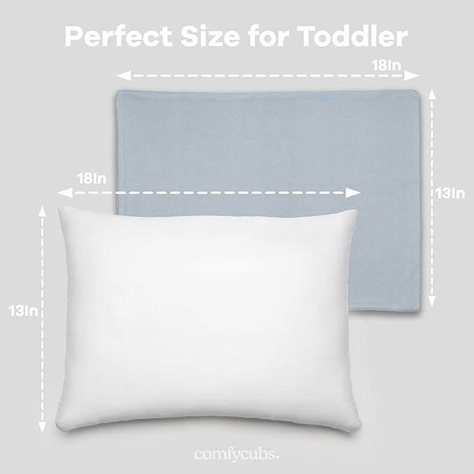 Comfy Cubs Toddler Pillow with Soft Cotton Pillowcase, 13"x18", Pacific Blue - Kids Pillow for Sleeping & Travel - Comfortable Small Pillow - Kids Travel Pillow with Breathable Microfiber Fill