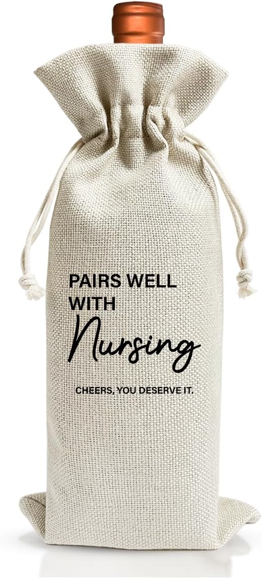 Nursing School Survivor Graduation Gift Party Decor Wine Bag, Nurse Day Week Gift Bag For Women Her Registered Practitioner Nurse, Drawstring Burlap Wine Bag
