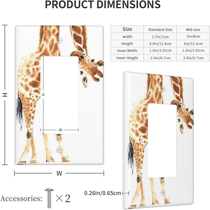 Wild Animal Watercolor Giraffe Light Switch Cover Decorative Single Rocker Plastic Wall Plate Outlet Cover for Women Girls Bedroom Kitchen Living Room Decor 4.5 * 2.76