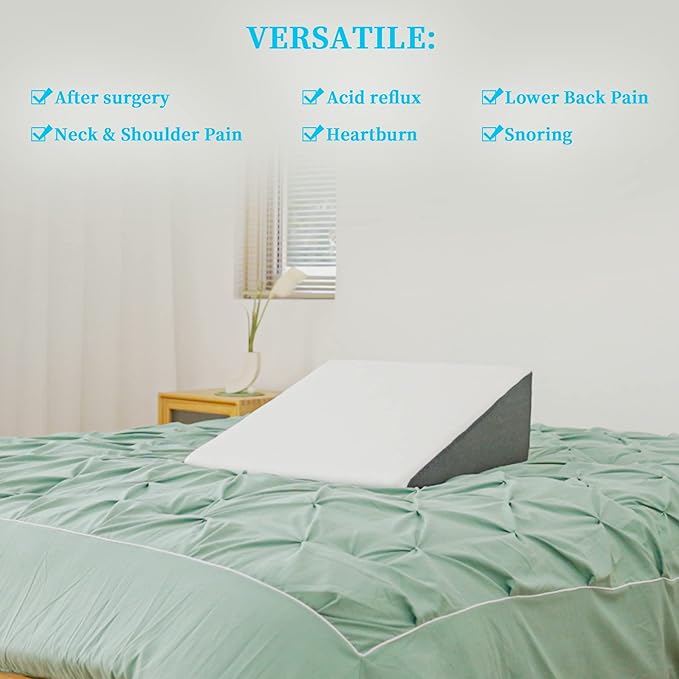 Bed Wedge Pillow for Sleeping, 10" 24" 24" Triangle Pillow Wedge, Cooling Memory Foam Top, Elevated Support Wedge Pillow - Removable Washable Cover