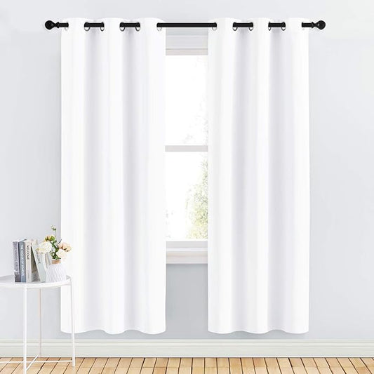 NICETOWN Draperies Curtains Panels, Blocking Out 50% Sunlight Window Treatment Curtains, Grommet Top Small Window Drapes for Bedroom (2 Panels, 34 by 72, White)