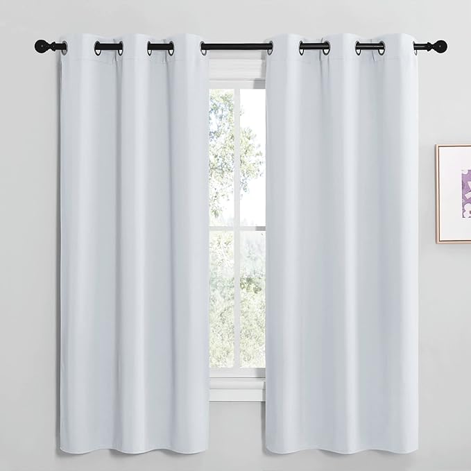 NICETOWN Room Darkening Draperies Curtains Panels, Window Treatment Thermal Insulated Grommet Room Darkening Curtains/Drapes for Bedroom (Greyish White, 2 Panels, 42 by 68)