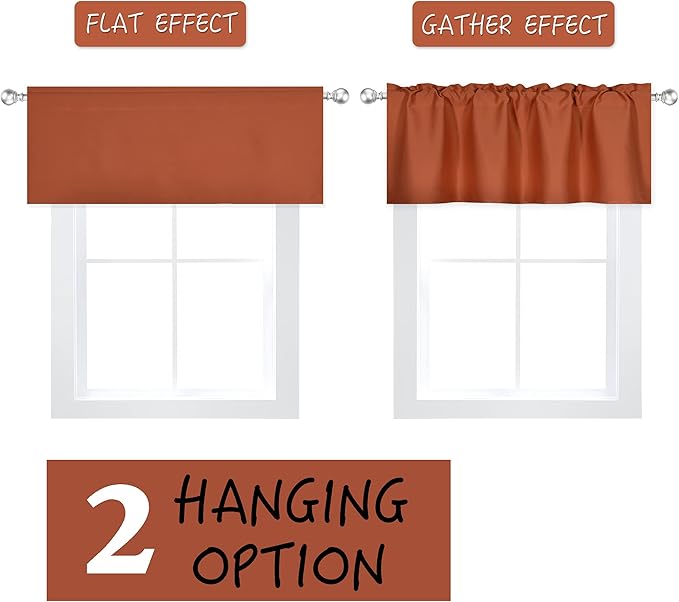 Burnt Orange Valance - Rust Valance for Windows 72x18 Inch Solid Blackout Rod Pocket Kitchen Short Curtain Toppers Valance for Bathroom Living Room, Terracotta
