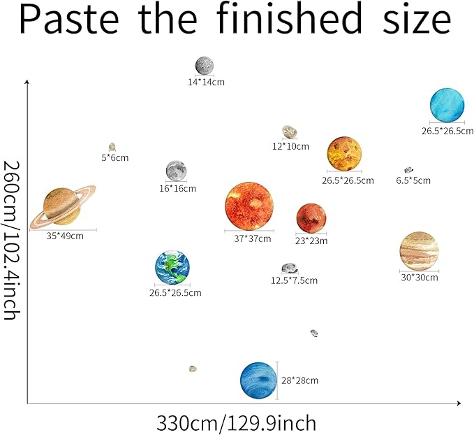 Solar System Wall Stickers for Kids, Universe Space Wall Sticker, Large Size Planet Wall Decal, Space Wall Decor for Bedroom Classroom Playroom Nursery Birthday Gift Idea(L)