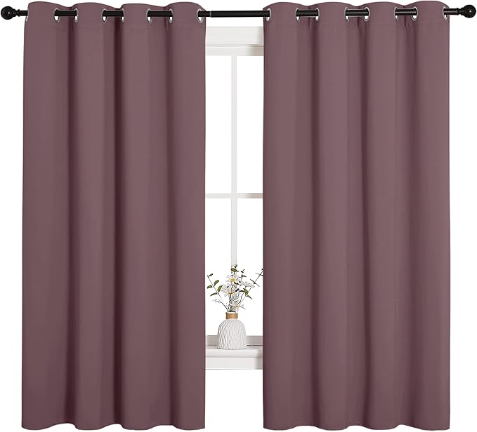 NICETOWN Bedroom Curtain Panels Blackout Draperies, Dry Rose, 1 Pair, 55 by 68-inch, Thermal Insulated Solid Grommet Blackout Curtains/Drapes