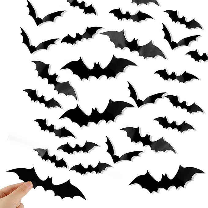 Halloween Wall Stickers 60 Pcs Bat Wall Decals Removable Bats Wall Decor Halloween Bat Window Stickers for Wall Glass Mirror Living Room Home Bathroom Kitchen School Halloween Decoration Clearance