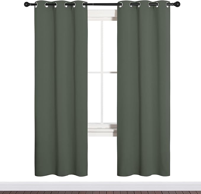 NICETOWN Thermal Insulated Curtains Blackout Draperies, Window Treatment Solid Grommet Room Darkening Drape Panels for Bedroom (Dark Mallard, Set of 2, 34 by 72 inches Long)