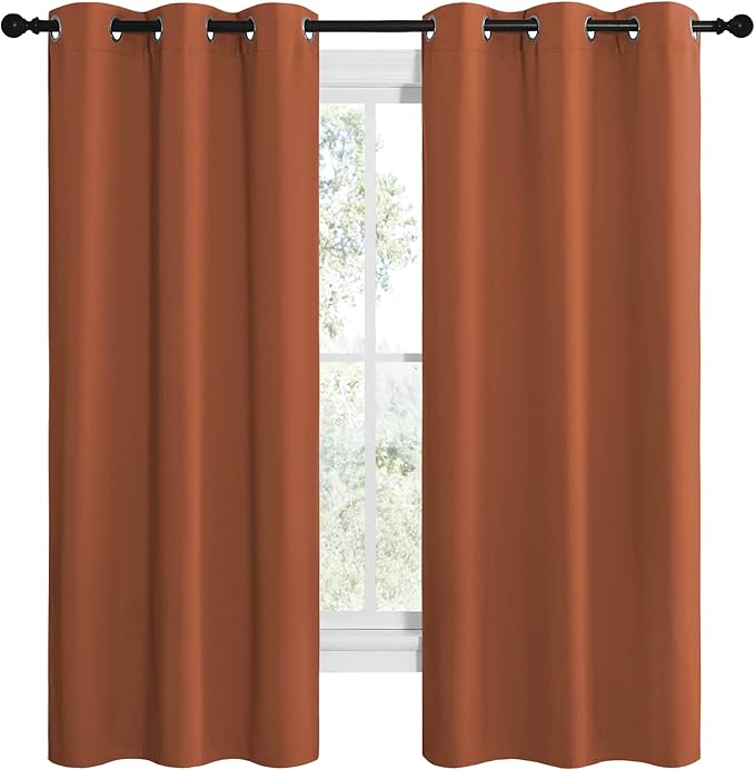 NICETOWN Bedroom Halloween Blackout Curtains 68 inches Long, Privacy and Thermal Insulated Blackout Drapes for Windows (Burnt Orange, 1 Pair, 42 x 68 inches)