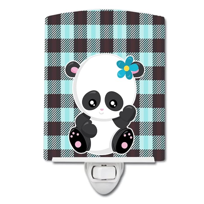 Caroline's Treasures BB6800CNL Panda on Plaid Ceramic Night Light Compact, UL-Certified, Ideal for Bedroom, Bathroom, Nursery, Hallway, Kitchen, 6x4x3, Multicolor
