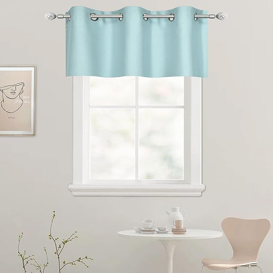 Aqua Valances for Kitchen Windows - Room Darkening Valances for Window with Grommet 42 by 18 Inch,1 Panels 42W x18 L
