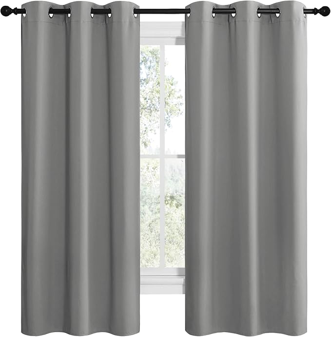 NICETOWN Thermal Insulated Grommet Blackout Curtains, Kids Window Drape Panel for Nursery, Privacy Short Curtains (Silver Grey, 2 Panels, W42 x L68 -Inch)