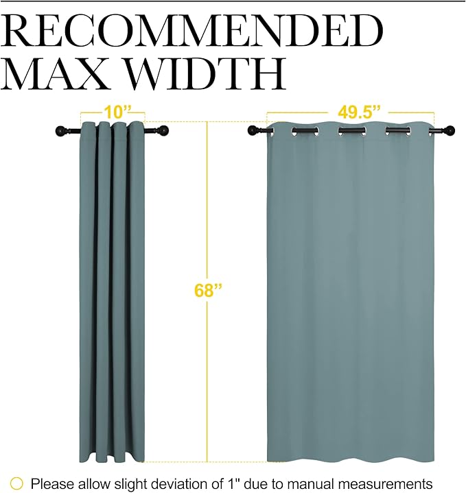 NICETOWN Modern Blackout Curtains Noise Reducing, Thermal Insulated and Privacy Room Darkening Drape Panels for Boy's Guest Room Door Small Short Window (Greyish Blue, 2 Panels, W55 x L68 -Inch)