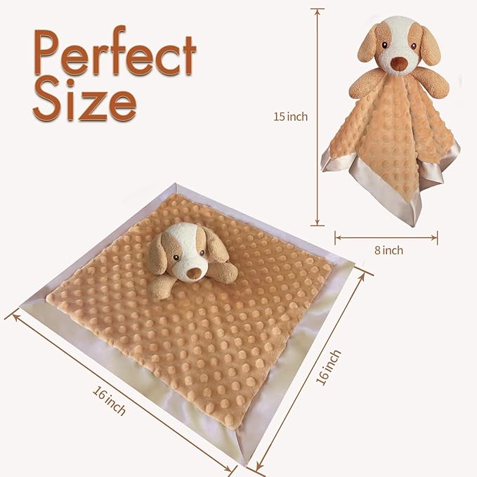 Dog Baby Security Blanket Loveys for Babies Girls, 16" Soft Baby Lovey Blanket, Baby Snuggle Stuffed Animals Blankie, Baby Girls Gifts for Infant and Toddler