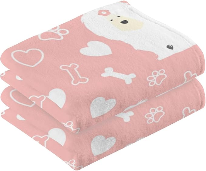 Pink Old English Sheepdog Bath Hand Towel Soft Cotton Highly Absorbent Fingertip Towels for Bathroom Beach Kitchen Sports Gym Yoga Travel (2-Pieces Towel Sets, 28x16 inch)