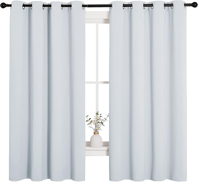 NICETOWN Room Darkening Draperies Curtains Panels, Window Treatment Thermal Insulated Grommet Room Darkening Curtains/Drapes for Bedroom (Greyish White, 2 Panels, 55 by 68)