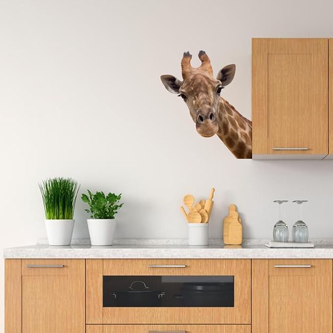 Cute Giraffe Wall Decal Peel and Stick Vinyl Safari Decal Funny Giraffe Sticker Funny Gift for Friends Kids Room Wall Funny Window Decor Fridge Closet Sticker