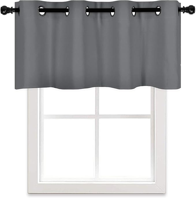 Dark Grey Valance for Bedroom Solid Grommet Top Blackout Thermal Insulated Curtain Valance for Living Room Basement/Loft/Office 52 X18 1 Panel Gray