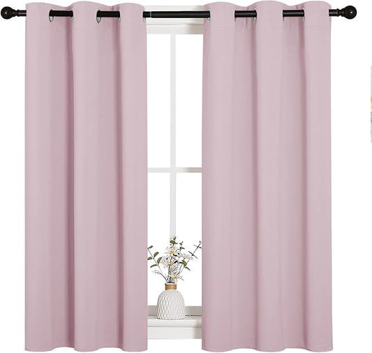 NICETOWN Room Darkening Curtain Panels for Girls Room, Nursery Essential Thermal Insulated Grommet Drapes for Small Window (Baby Pink, 2 PCs, 34 x 45 inch)