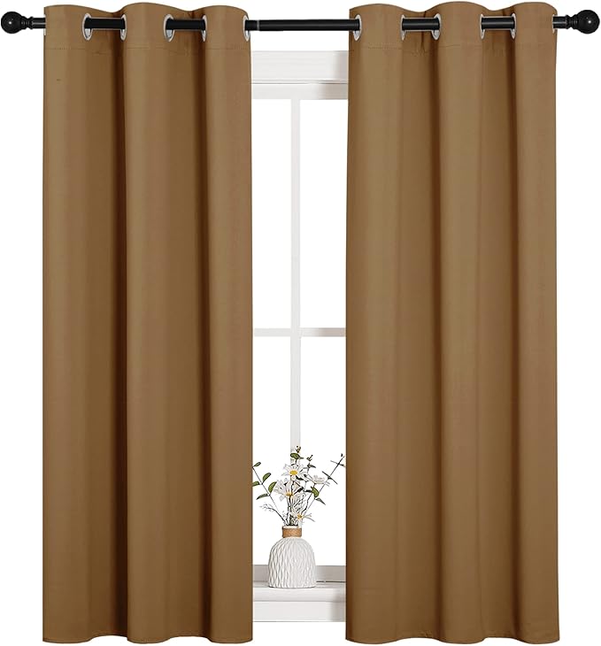NICETOWN Sleek Blackout Curtains 54 inches Length for Small Windows, Noise Reducing and Block Draft Panels for Door Doorway Laundry Office Luxury Decor Theme (2 Panels, Gold Brown, W34 x L54 -Inch)