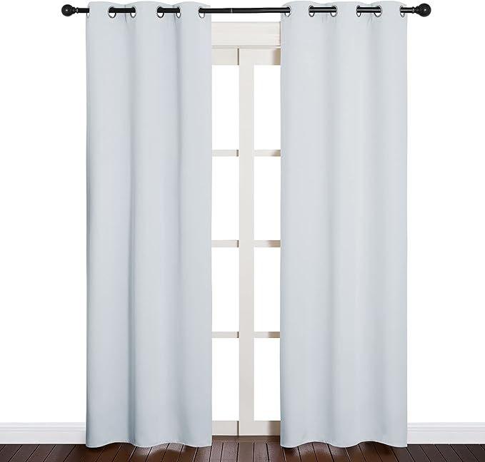 NICETOWN Room Darkening Curtain Panels for Bedroom, Easy-Care Solid Thermal Insulated Room Darkening Draperies/Drapes (Greyish White, 2 Panels, 34 by 84)