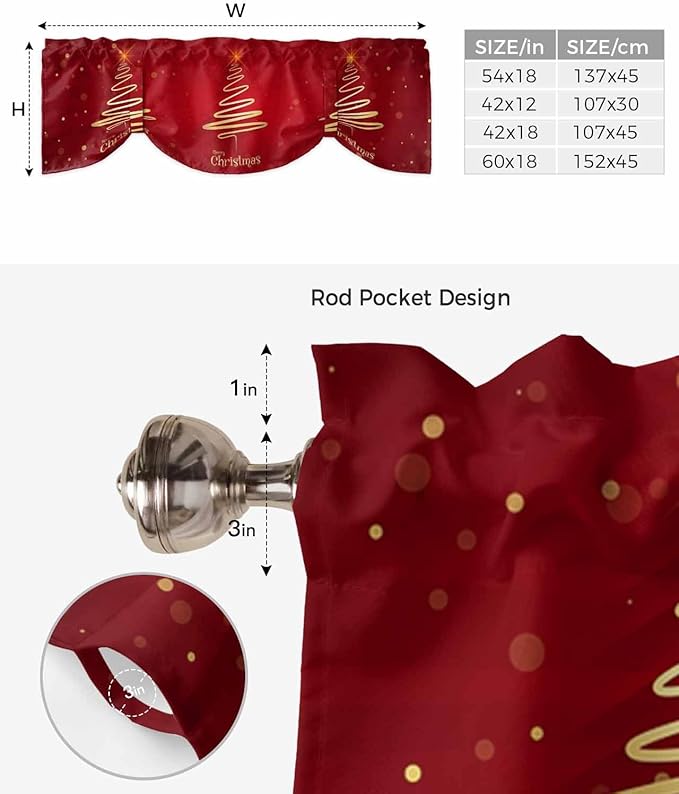 Christmas Tree Blackout Tie Up Valance Curtains for Kitchen Windows Merry Xmas Red Window Toppers Balloon Shades for Living Room/Bathroom/Bedroom,1 Panel,42" X 18" Winter Holiday Decor