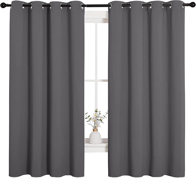 NICETOWN Grey Blackout Curtain Panels for Bedroom, Thermal Insulated Grommet Top Blackout Draperies and Drapes for Basement (2 Panels, W55 x L68-inch, Grey)