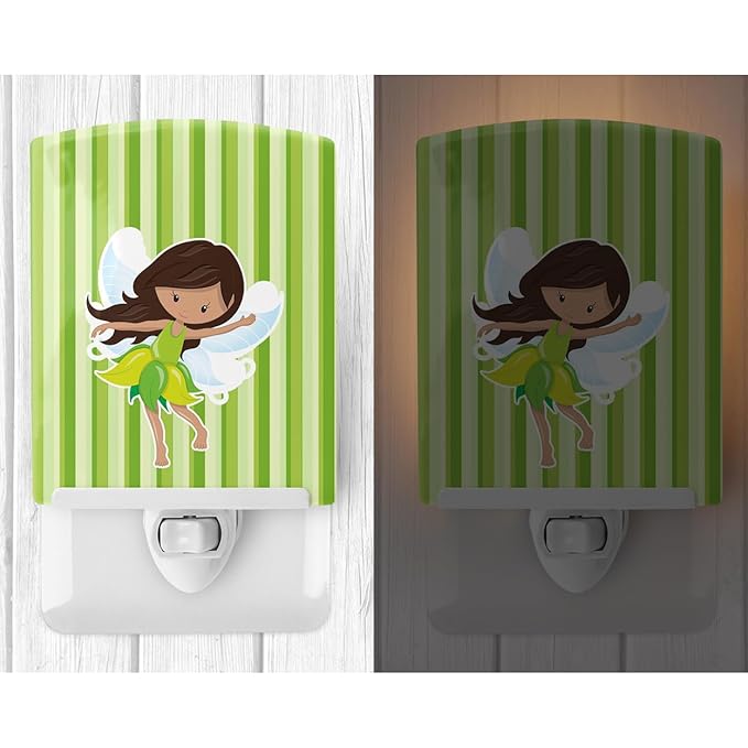 Caroline's Treasures BB6909CNL Fairy Green Stripes Ceramic Night Light Compact, UL-Certified, Ideal for Bedroom, Bathroom, Nursery, Hallway, Kitchen, 6x4x3, Multicolor