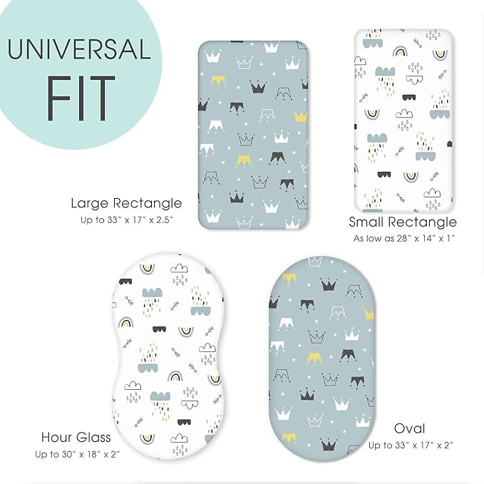 Stretchy Ultra Soft Bassinet Sheet Set 2 Pack, Universal Cradle Sheet for Rectangle, Oval, or Hourglass Bassinet Pad/Mattress, Crown and Cloud Bassinet Sheets for Baby Girl and Boy