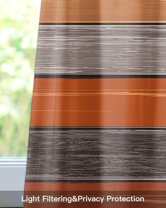 Farmhouse Kitchen Curtains Thanksgiving Fall Valances for Windows Burnt Orange Gray Rod Pocket Country Window Treatment for Kitchen /Living Room/Bedroom/ Bath,60" X 18" -1 Panel, Rustic Wood Texture