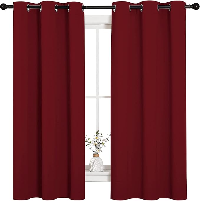 NICETOWN Holiday Christmas Decor Thermal Insulated Solid Grommet Blackout Curtains/Drapes for Living Room (1 Pair, 42 by 63 inches, Burgundy Red)