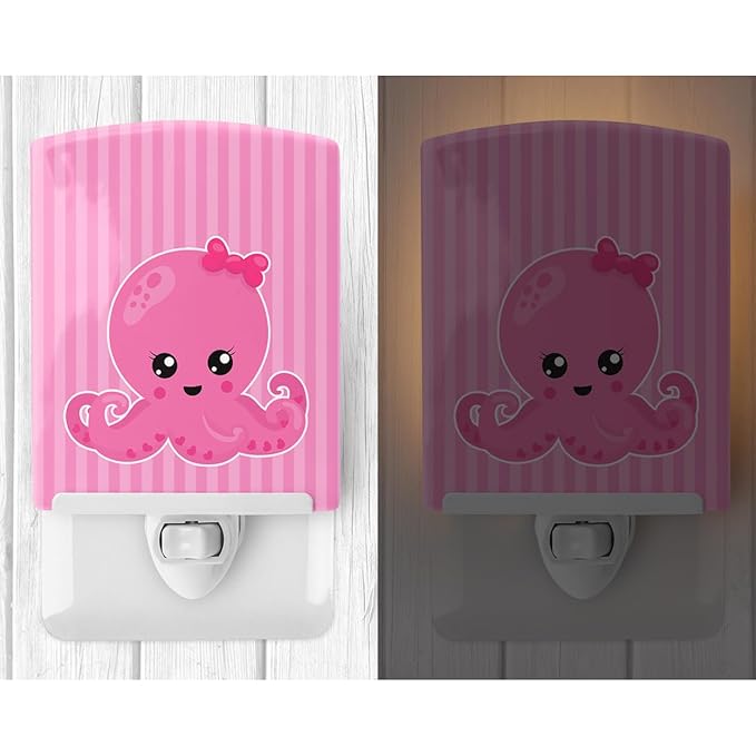 Caroline's Treasures BB8911CNL Nautical Pink Octopus Ceramic Night Light Compact, UL-Certified, Ideal for Bedroom, Bathroom, Nursery, Hallway, Kitchen, 6x4x3, Multicolor