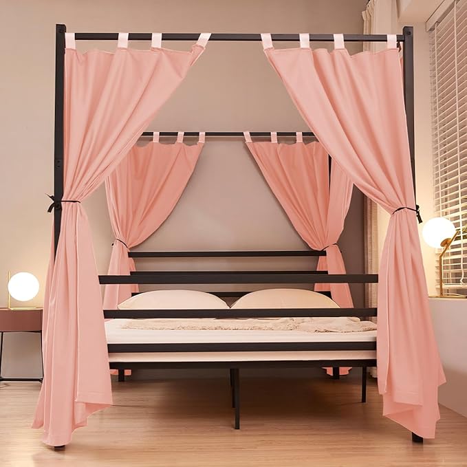 Akiky Canopy Bed Curtains 4 Corner Bed Canopies Pink Canopy Curtains Panel 8 Drapery Panel Curtain for All Bed Sizes