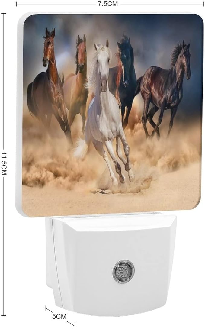 LED Night Lights Lamp with Dusk to Dawn Sensor, Running Horses Night Lamp, Night Lights Plug Into Wall for Kids Room, Bedroom, Bathroom, Kitchen, Hallway